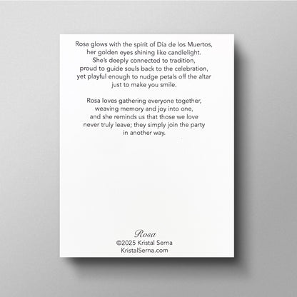 Text card with a poem about 'Rosa' on a gray background