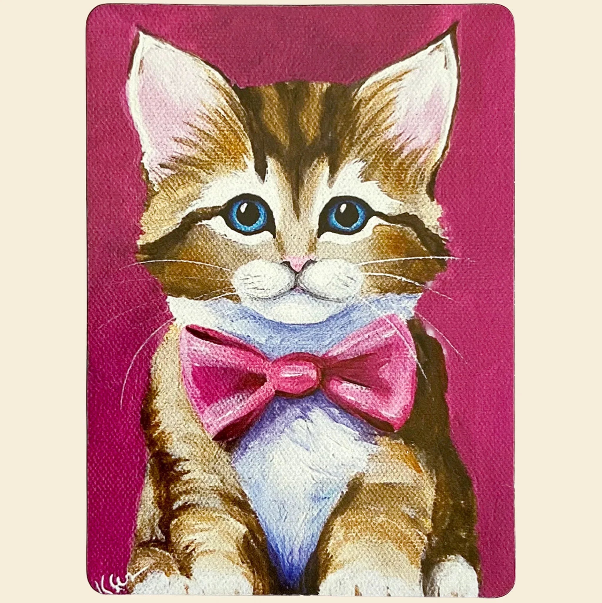 Cat with a pink bow tie on a pink background