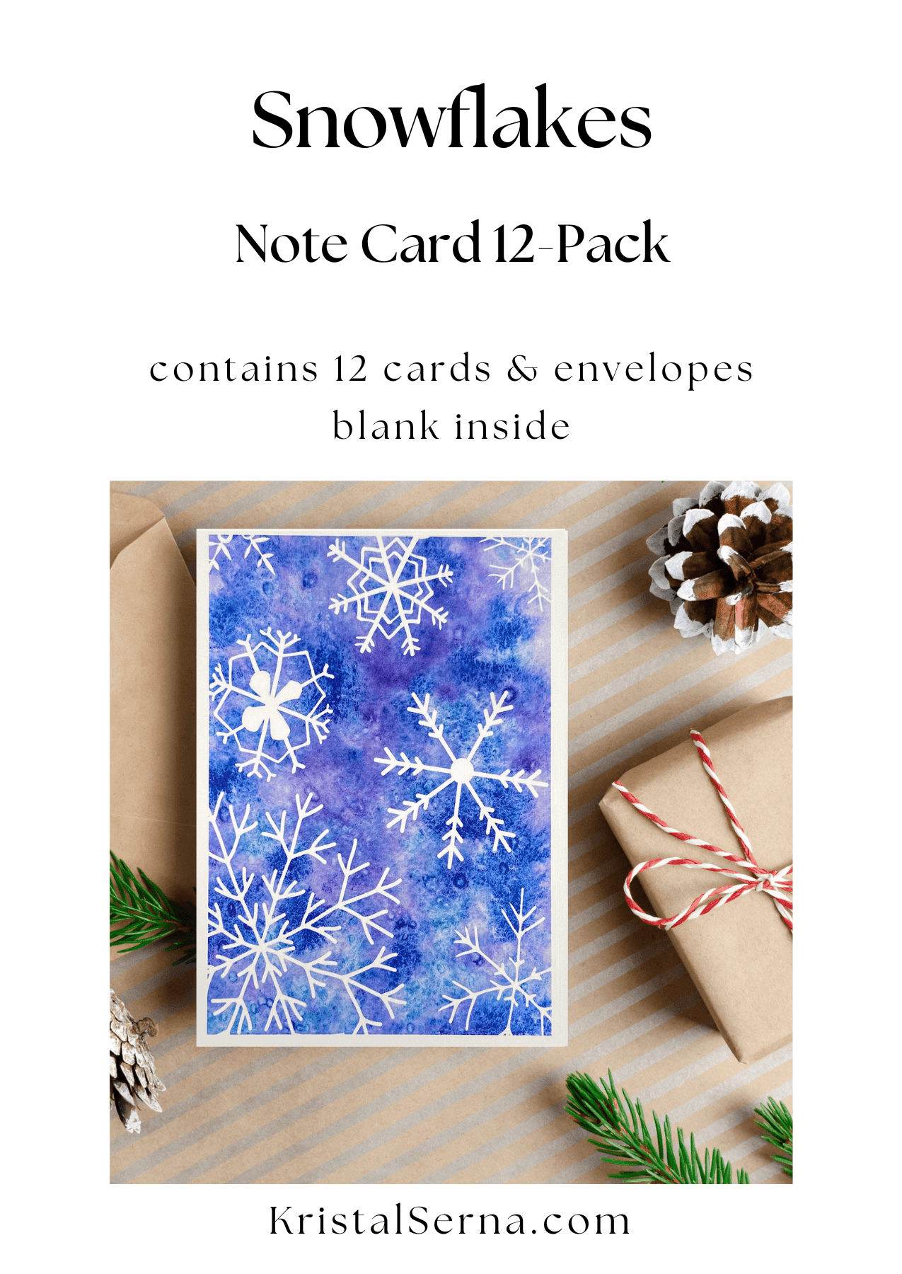 A watercolor painting of white snowflakes on a textured blue and purple background, creating a wintry abstract design.