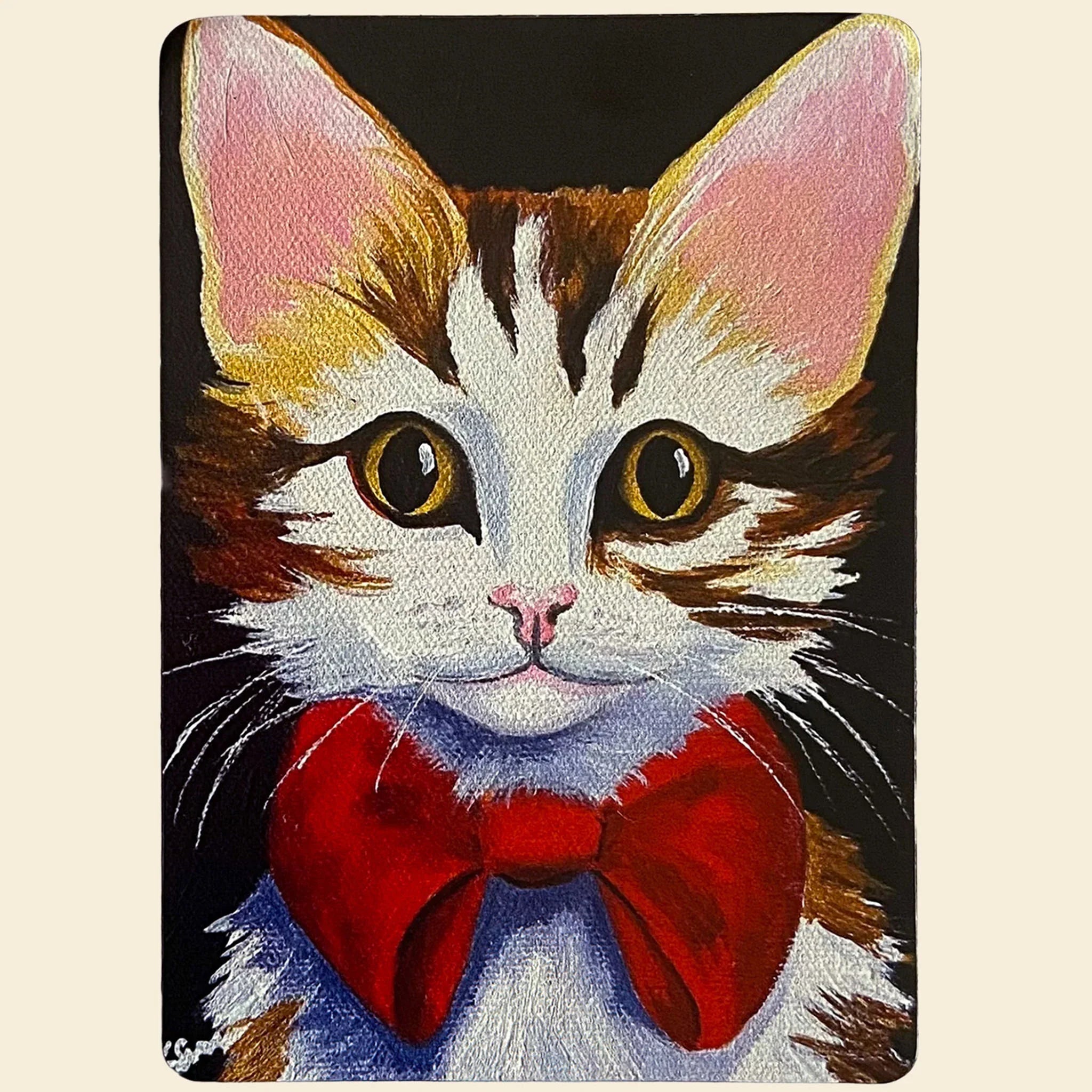 Cat with a red bow tie on a black background
