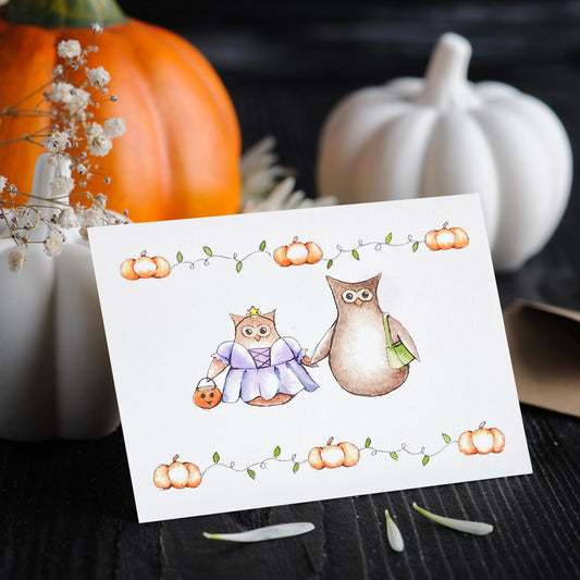 image of Happy Owl-Oween Greeting Card from Kristal Serna, Fine Artist