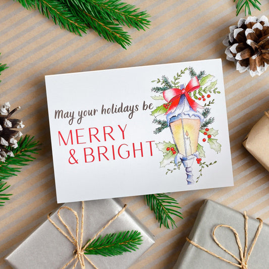 image of Merry & Bright Blank Christmas Card from Kristal Serna, Fine Artist