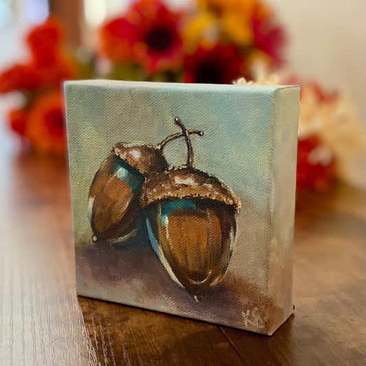 Nuts About Fall Acrylic Painting, 5x5" - Kristal Serna, Fine Artist