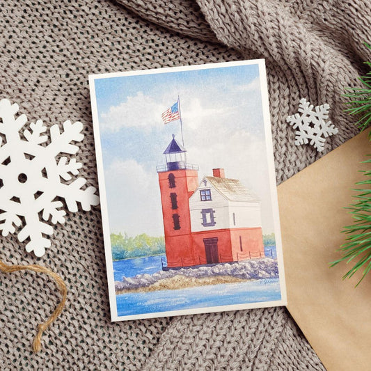 image of Round Island Lighthouse Blank Card from Kristal Serna, Fine Artist