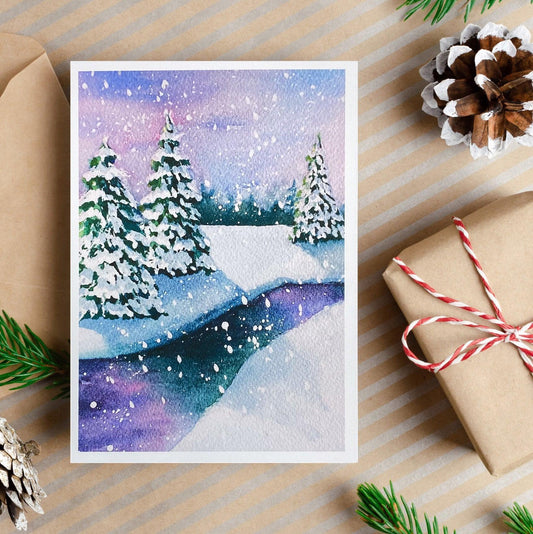 Twilight Snowfall Blank Holiday Card - Kristal Serna, Fine Artist